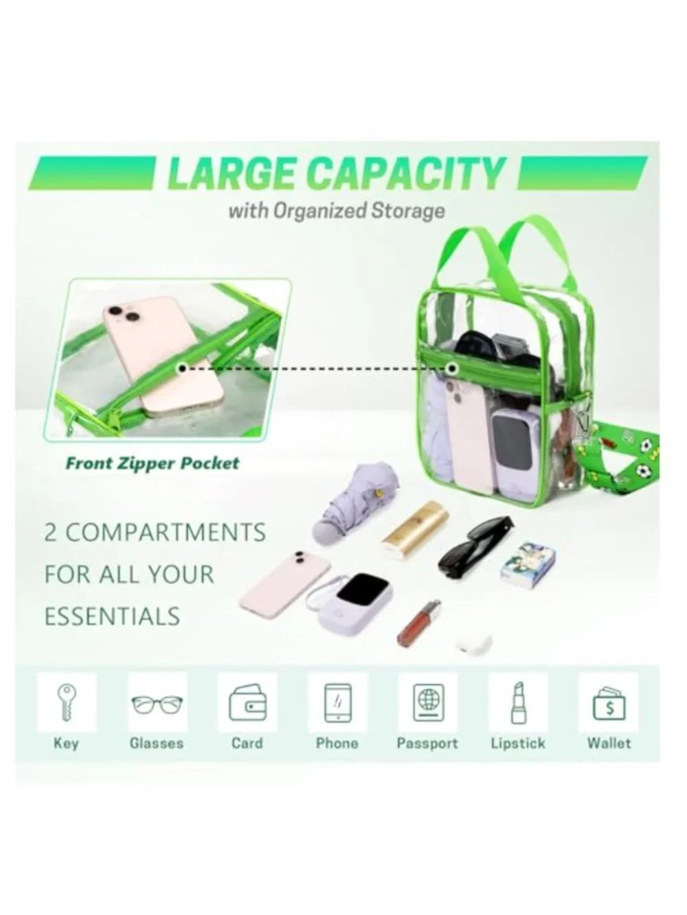 Clear Crossbody Bag Stadium Approved PVC Purse 3-in-1